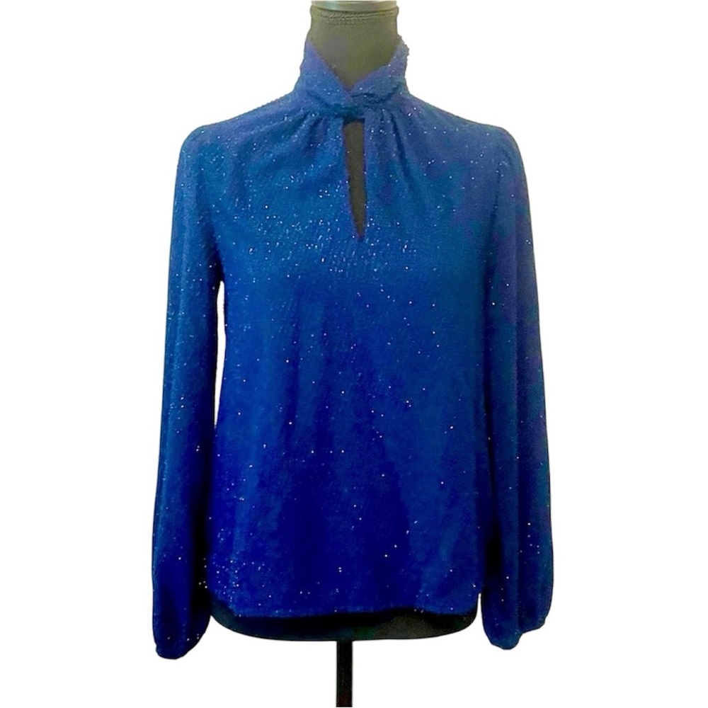 NWOT Nine West‎ Women's Blue Sparkle Twist-Neck Blouse Size XS